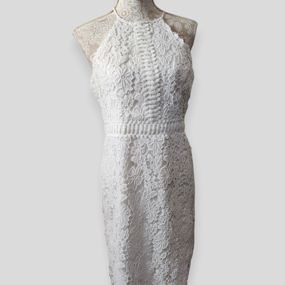 LONDON TIMES White Halter Lace Dress size 10